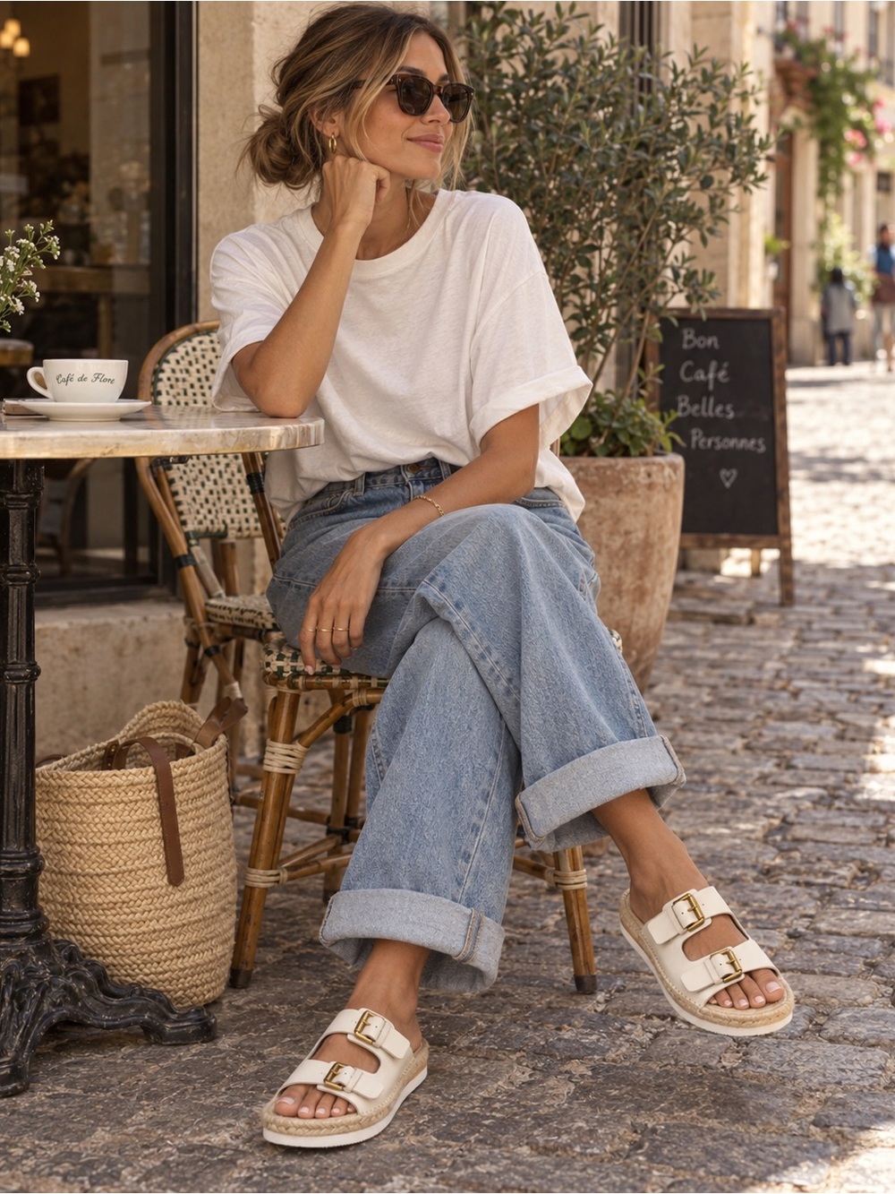 See by Chloé Glyn Leather Platform Espadrille Sandals Size 37 White / Cream